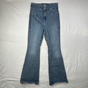 Free People We The Free Jeans Women's 31 Jayde Flare Leg Cut Off Blue Denim